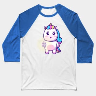 Cute Unicorn Holding Flashlight Cartoon Baseball T-Shirt